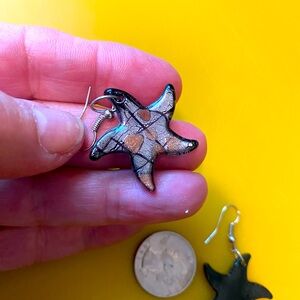 Starfish glass Earrings in Black and Silver